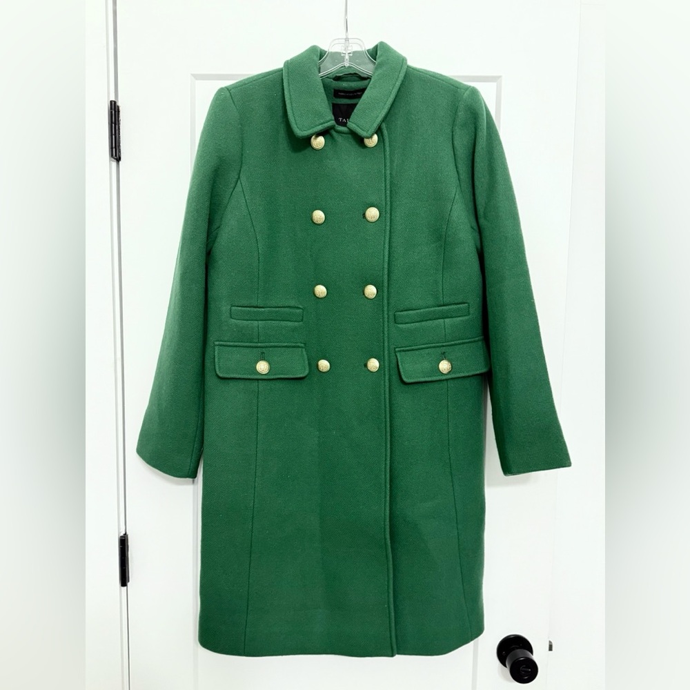 Talbots Green and Gold Italian Wool Double Breasted Women’s Pea Coat